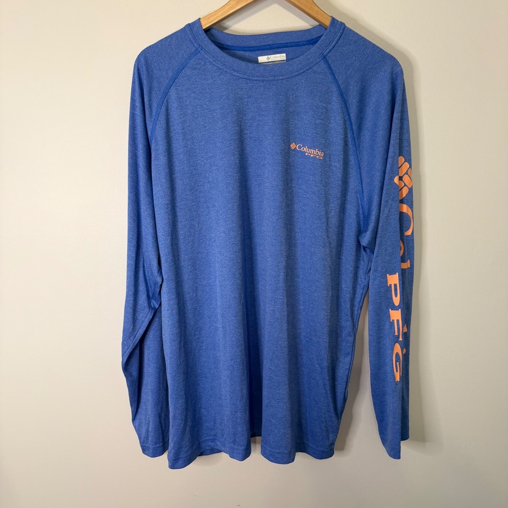 Columbia PFG Mens Long Sleeve Performance Fishing Shirt Blue Large Gorpcore